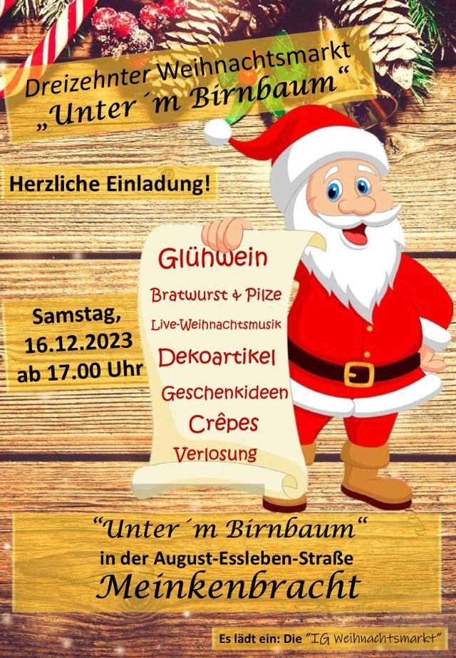 Einladung Weihnachtsmarkt Unterm Birnbaum 2023